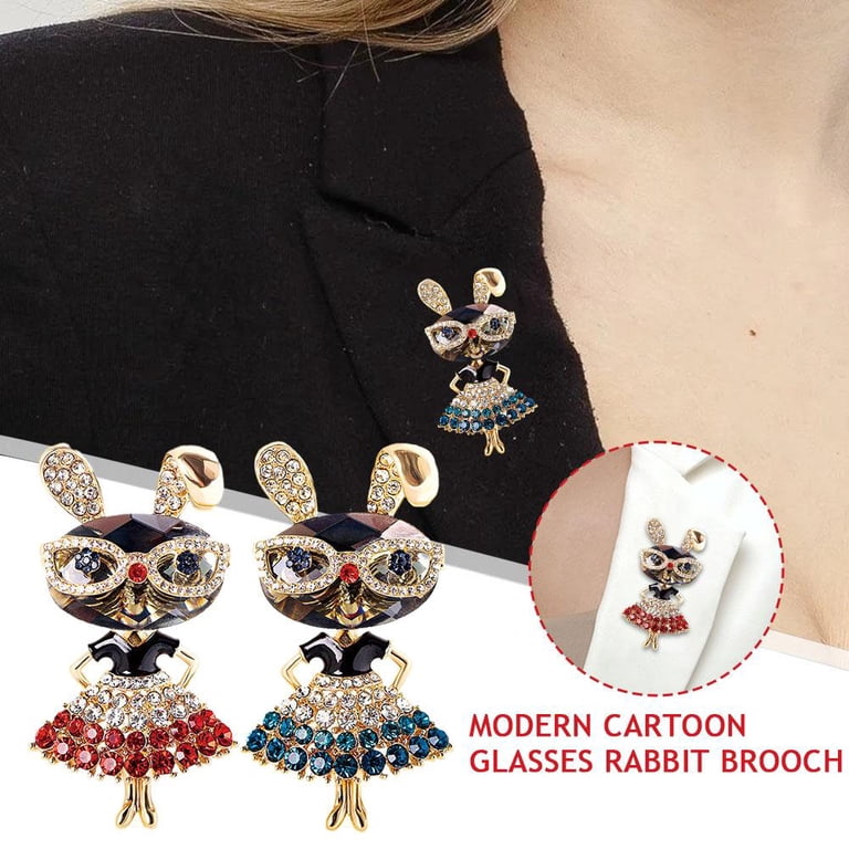 Bunny Badges Rhinestone Moving Rabbit Brooch Pin For Women Girls Fashion Crystal Enamel Love Heart Back Bunny Animal Pet Brooches Lapel Pins Dainty Cute Easter Valentine Honors Day Jewelry Gift Souvenir (Blue