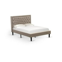 East West Furniture Kendall Wood and Linen Fabric Full Size Bed in Khaki Brown