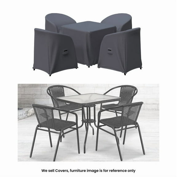 Covers & all Outdoor Dining Set Covers for Amlie 28'' Square Glass Metal Table & 4 Rattan Stack Chairs, Water-Repellent UV-Resistant Polyester