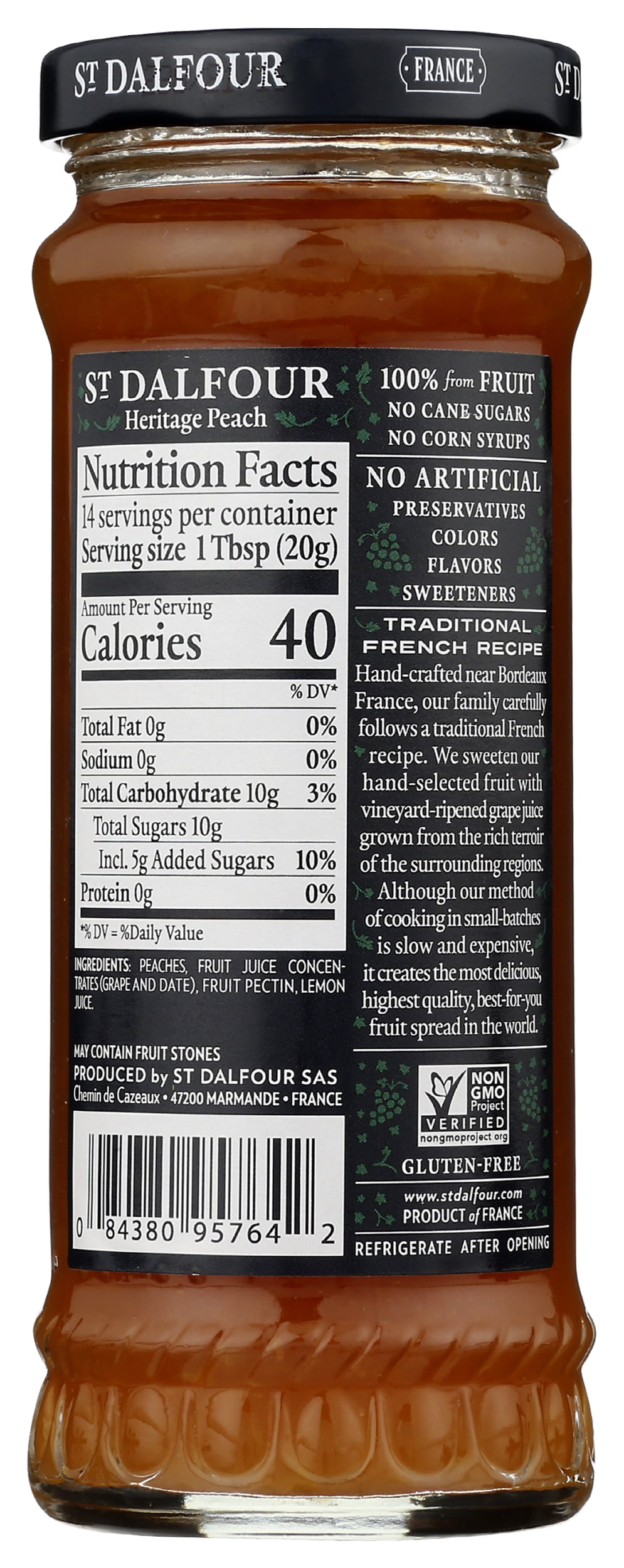Pack of 6, St Dalfour Heritage Peach Fruit Spread, 10 oz
