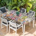 thumbnail image 2 of Blue Purple Gnomes Table Cloths for 4 Foot Rectangle Tables, Spring Vintage Hydrangea Flower Leaf Patio Waterproof Elastic Fitted Tablecloths, Washable Rectangular Table Cover for Camping, 2 of 8