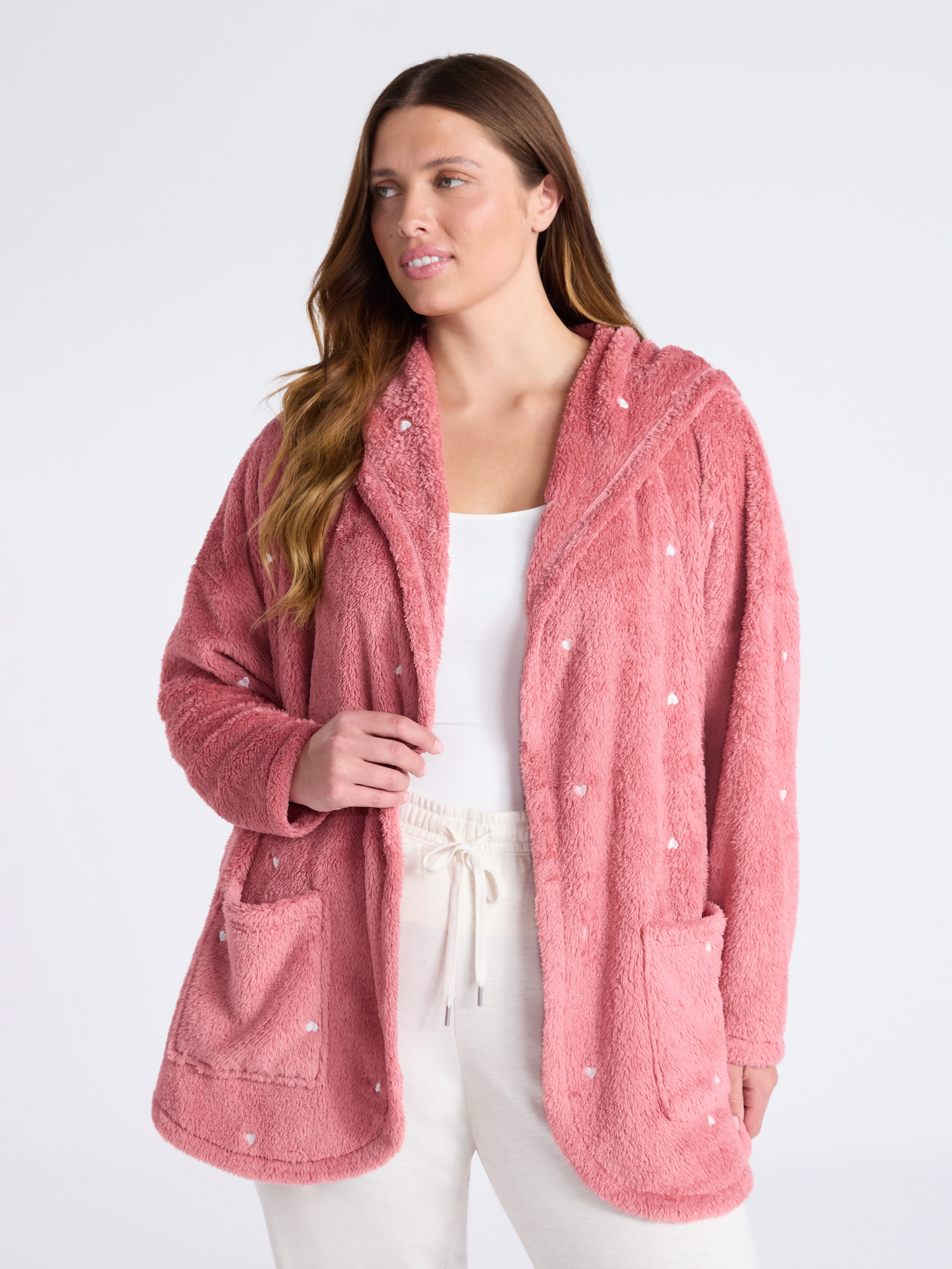 Joyspun Women’s Plush Sleep Cardigan, Size XS-3XL