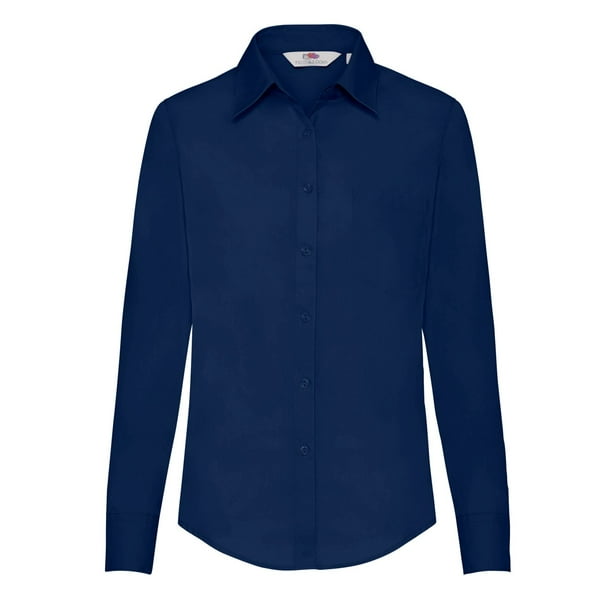 Fruit Of The Loom- Camisa de manga larga de popelina para mujer (Azul marino)