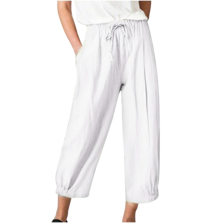Ladies Summer New Casual Cropped Pants Fashion Elastic High Waist