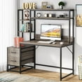 thumbnail image 5 of Tribesigns 55 Inch Computer Desk with 2 Drawers and Storage Shelves, Rustic Office Desk with Hutch, Study Writing Table Workstation for Home Office(Grey), 5 of 5