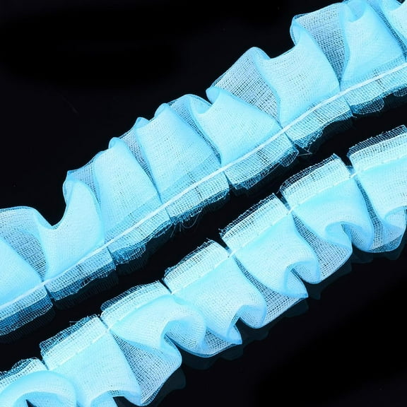 Organza Ribbon Pleated/Double Ruffle Ribbon Sky Blue 19~23mm 30m/bundle