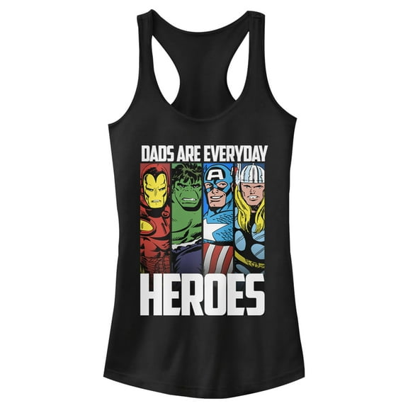 Junior's Marvel Father's Day Avengers Everyday Heroes Racerback Tank Top Black 2X Large
