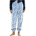thumbnail image 5 of Women's Fleece Pajama Pants Star Print Elastic Waist Cuffed Ankle Loose Fit Soft Warm Cozy Casual Fall Winter Everyday Lounge Sleep Trousers Blue, 5 of 8