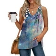 thumbnail image 2 of Sleeveless Shirts for Women Summer Casual V Neck Floral Printed Flowy Tank Tops Loose Blouses with Side Split (2XL, Multicolor 2), 2 of 5