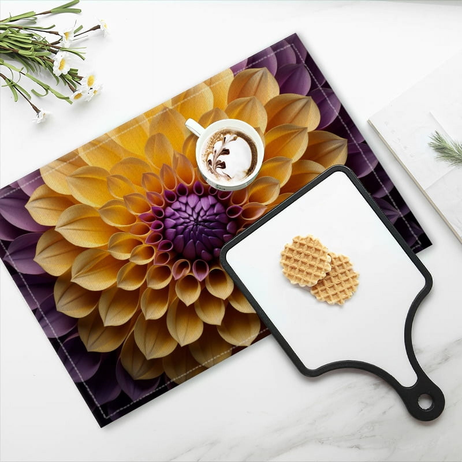 BaHomeck placemats Set of 4 Centered Composition In The Style Of Paper Cut Art Cotton Linen rectangle Placemats for Kitchen Dining Table Indoor,Outdoor,18*12inch