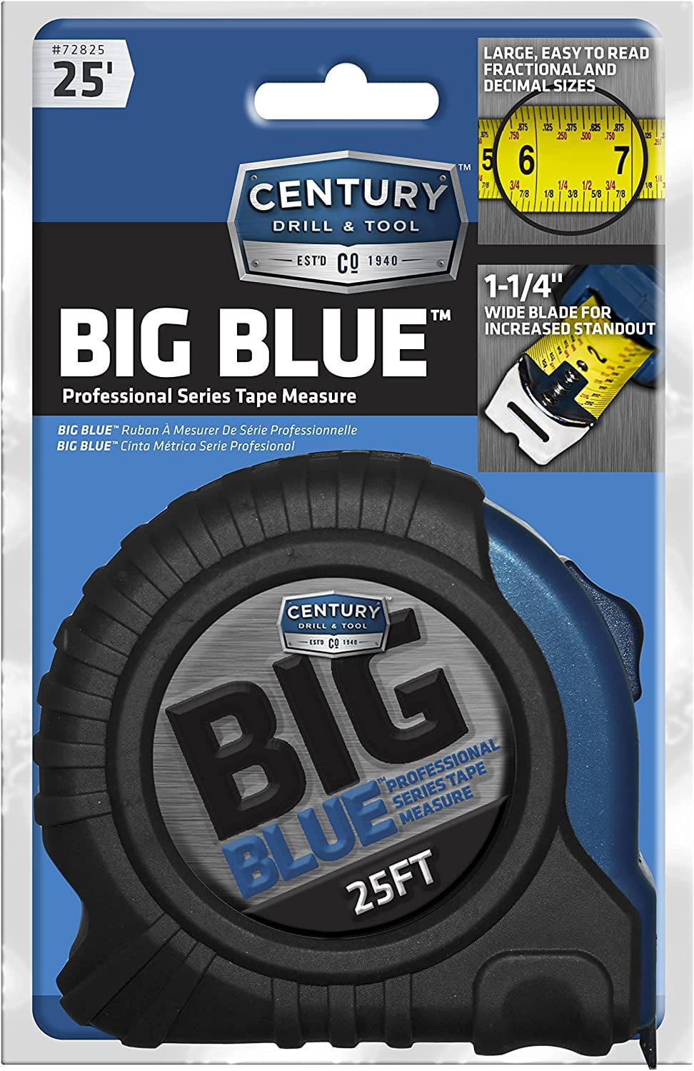 Century Drill & Tool 72825 Big Blue Tape Measure, 25 foot