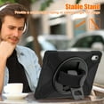 thumbnail image 4 of Elehold Hybrid Heavy Duty Rugged  Case Compatible with iPad 10th Gen 10.9" (2022) with 360 Rotating Hand Strap/Shoulder/Kickstand Strap Shockproof Double Protection Case Cover,Black, 4 of 6