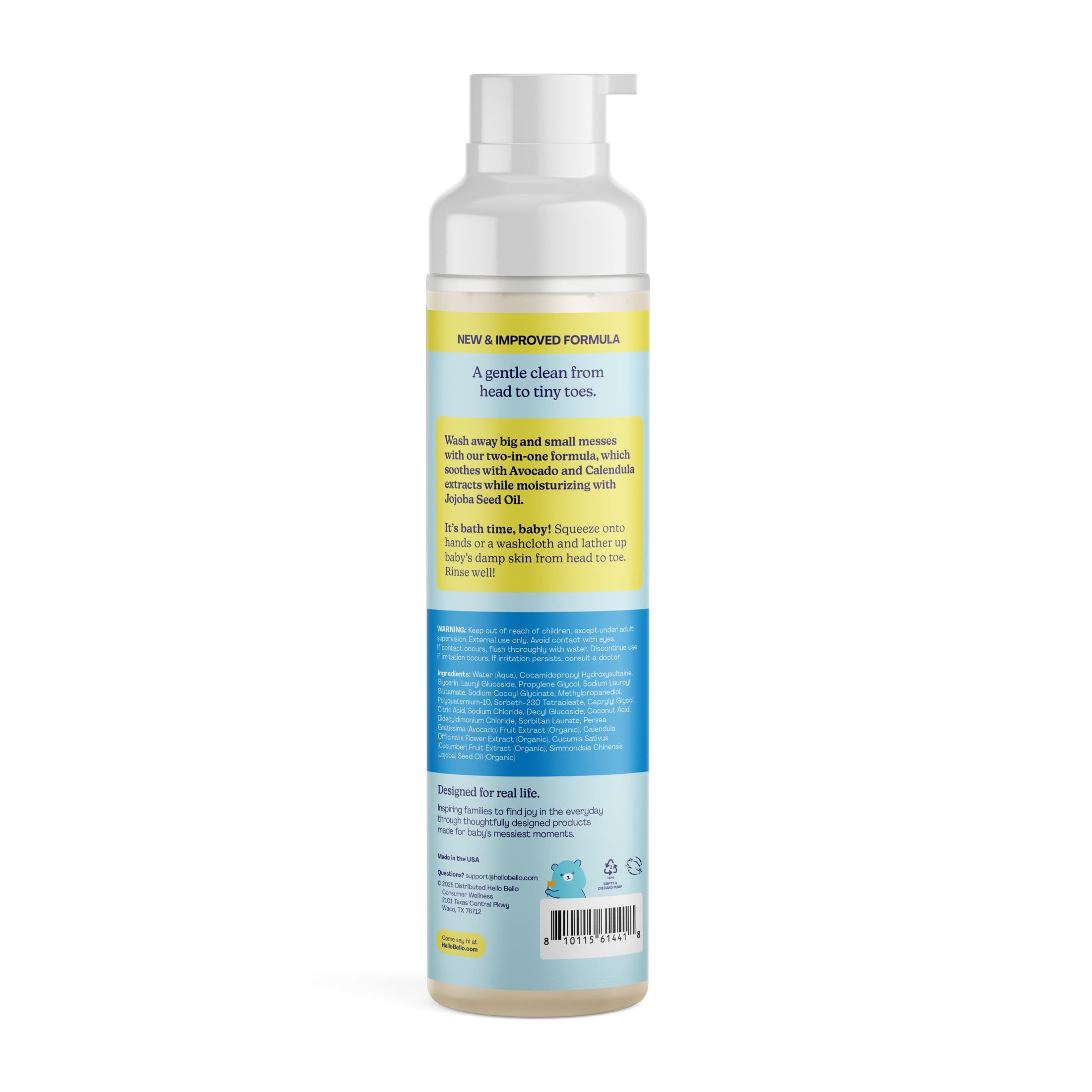 Hello Bello Ultra-Hydrating Baby Shampoo & Body Wash, Fragrance-Free, 10oz Bottle