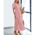 thumbnail image 4 of EASYBRA Women V Neck Puff Sleeve Pleated Maxi Dress Elegant A Line Layered Hem Summer Dress, 4 of 6