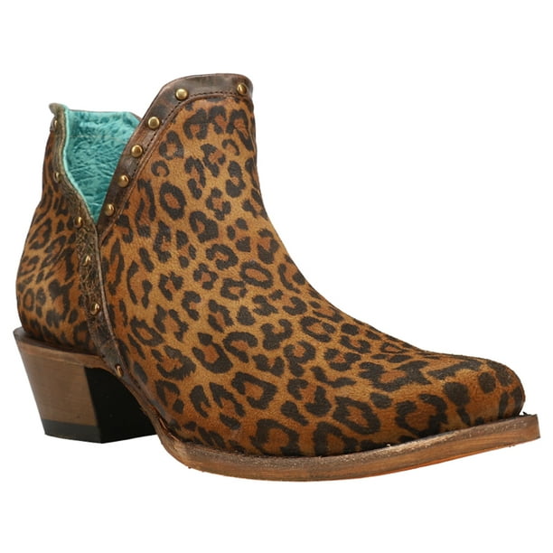 Corral Boots Womens Studded Leopard Round Toe Cowboy Ankle Boots