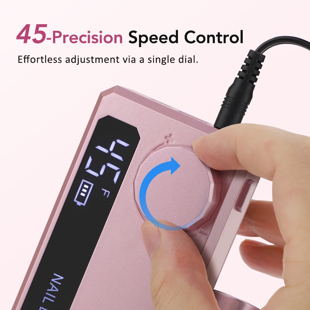 Professional Electric Nail Drill Electric File 45000RPM (Portable & Rechargeable) Portable Nail Drill Machine Kit for Manicure Pedicure Nail Set with Everything Lightweight LCD Display (Pink)
