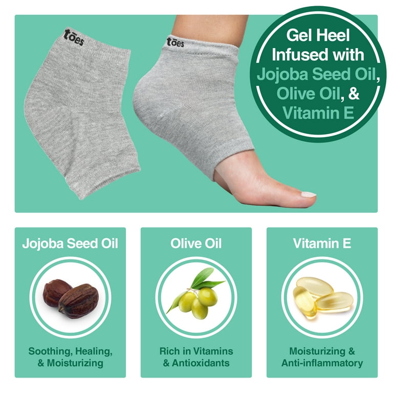 ZenToes Moisturizing Heel Socks 2 Pairs Gel Lined Toeless Spa Socks to Heal  and Treat Dry, Cracked Heels While You Sleep (Cotton, Gray)