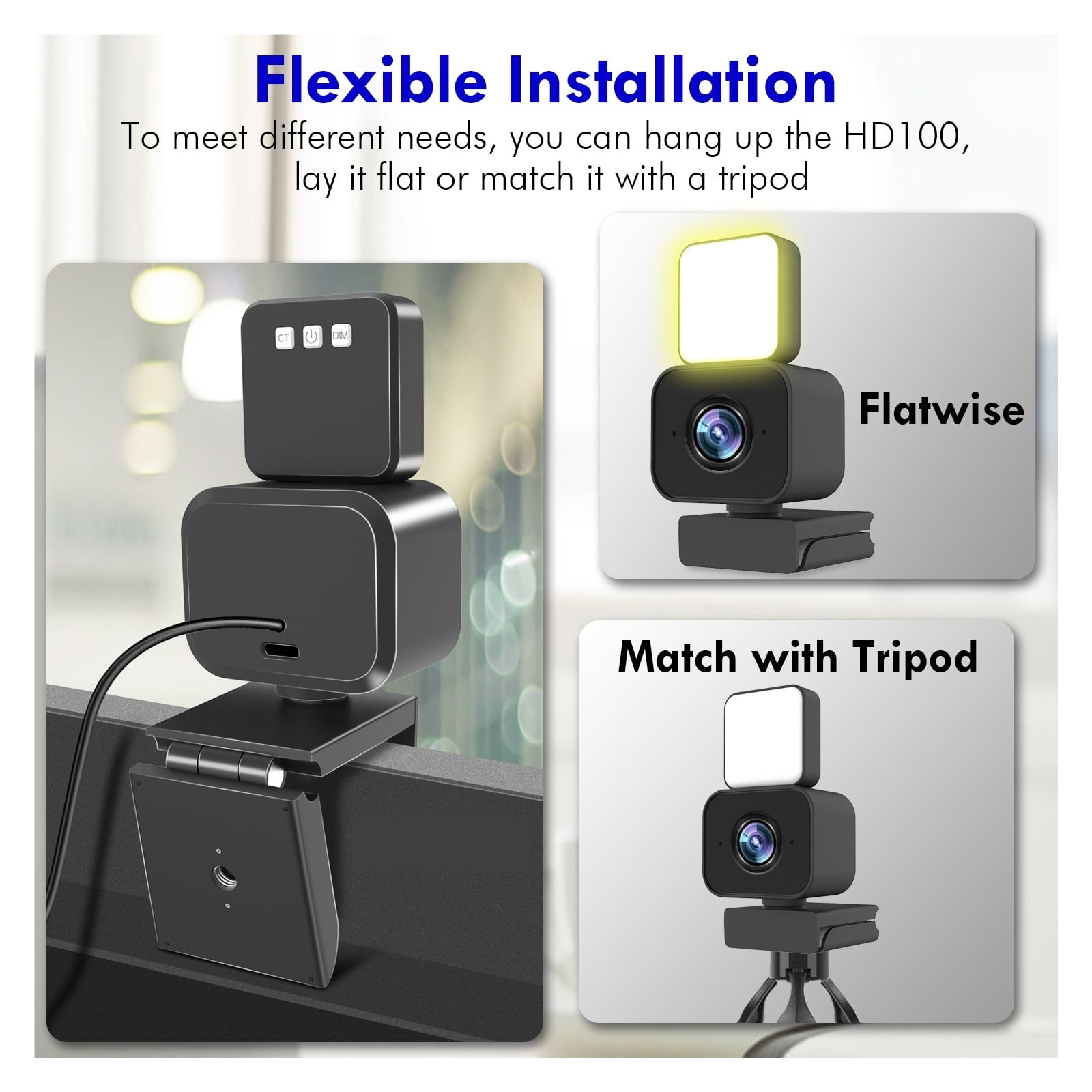 Webcam HD 1080P With Ring Light And Tripod Webcam Cover 3 Colors Brightness Adjustable For Conferencing, Live Streaming, Recording ,HD Video