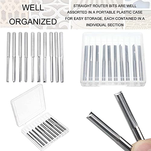 MDF Wood Board JONMON CNC Router Bit Woodworking Grooving Carving Engraving Tools for PVC 2 Flute Double Edged Tungsten Steel Milling Cutter Acrylic 10Pcs 1/8 Inch Straight Router Bits Set 