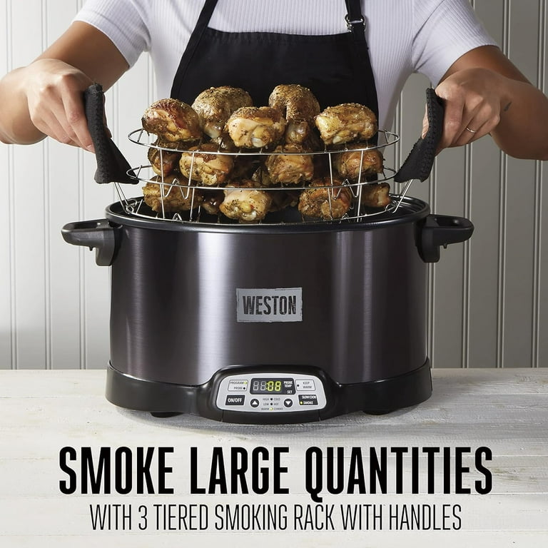  Customer reviews: WESTON BRANDS 2-in-1 Indoor Electric Smoker  & Programmable Slow Cooker, 6 Quart, With 3-Tier Smoking Rack for Meat,  Cheese and More, Dishwasher Safe Crock, Temperature Probe, Black (03-2500-W)