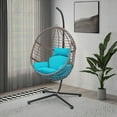 thumbnail image 2 of Abble Gray Wicker Hanging Swing Chair with Cushion and Stand - Aqua, 2 of 5