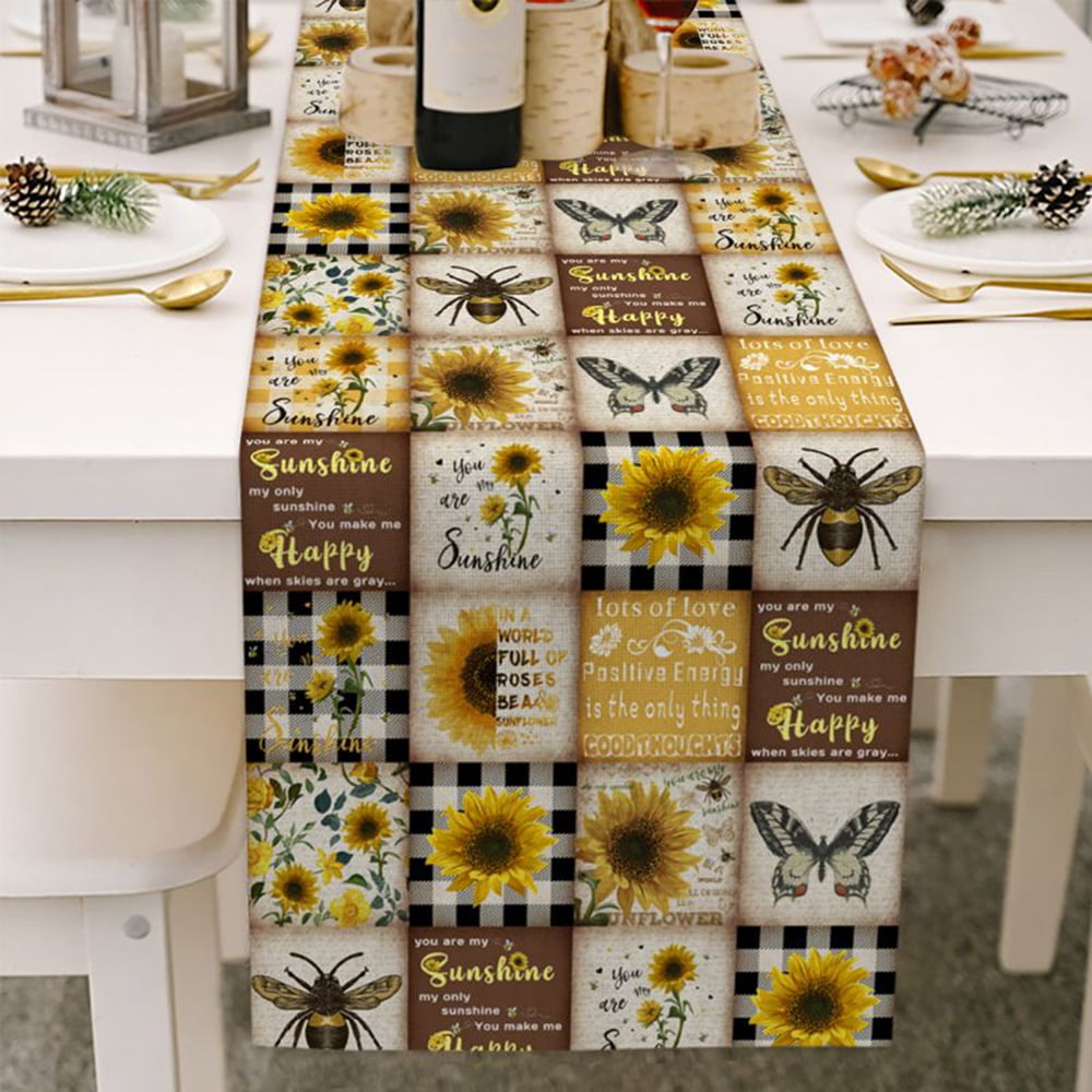 Machine Washable Summer DII Cotton Outdoor Parties Family Dinners Everyday Use Sunflowers Kitchen Table Runner for Spring 