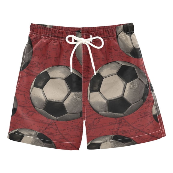 Red Doodle Background Football Pattern Swim Trunks Board Shorts Beach Pants Bathing Bottoms 2T