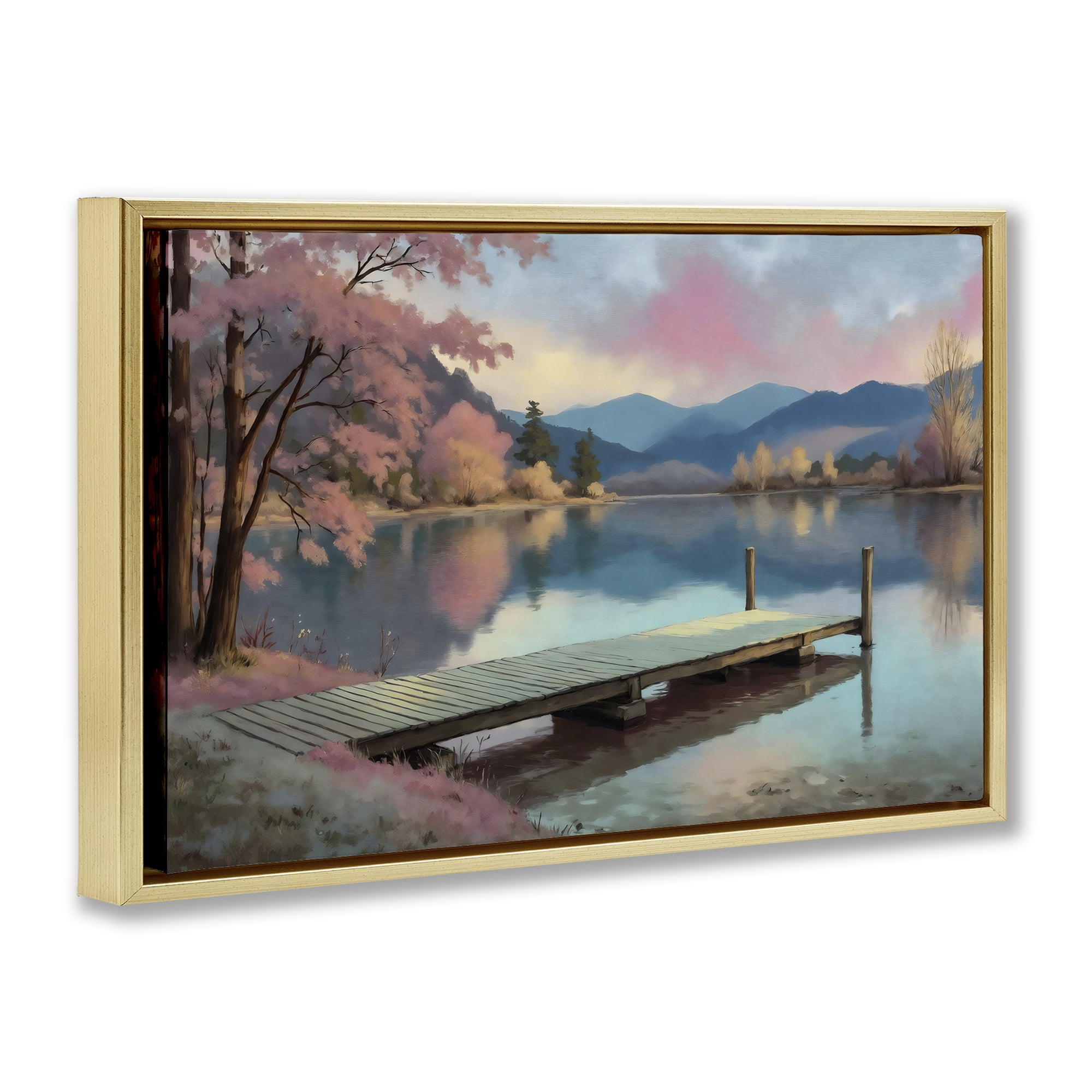 Stupell Industries Pink Dock at Sunset Gold Framed Floater Canvas Wall Art, design by Creative Studio
