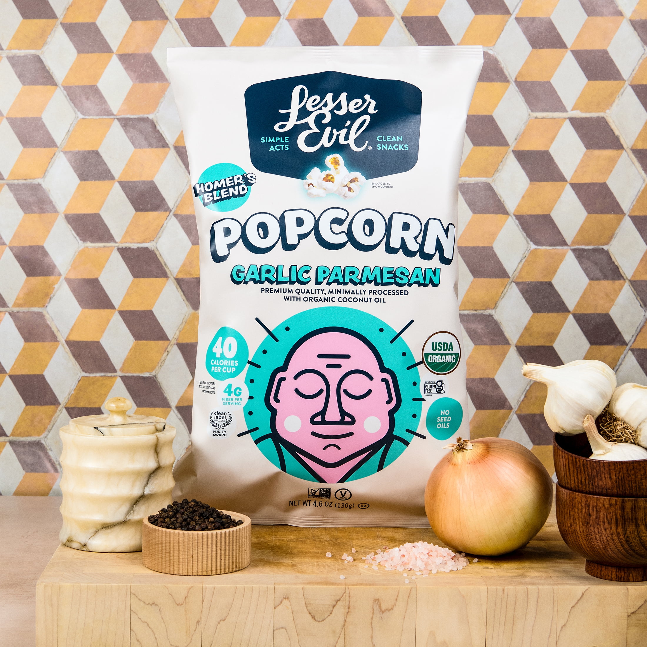 LesserEvil Garlic Parmesan Organic Popcorn, Non-GMO, Allergen-Free, 4.6 oz