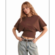 thumbnail image 2 of Camisetas para Mujer, Cuello Redondo, Cintura Ajustada, Informal, Corta, para Entrenamiento, Color Liso, Básicas, Marrón, L, 2 of 5