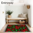 thumbnail image 3 of ODIKA 5'x7' Machine Washable Non-Slip Area Rug, Merry Bow Motif with Twisting Ribbons and Holly Leaves High Traffic Rug with Pad, Red, 733186, 3 of 8