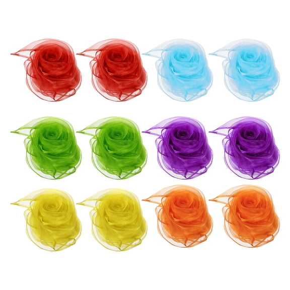 Uxcell 12 Pcs Dance Scarves 24x24" Juggling Scarves, Red Yellow Light Blue Green Purple Orange