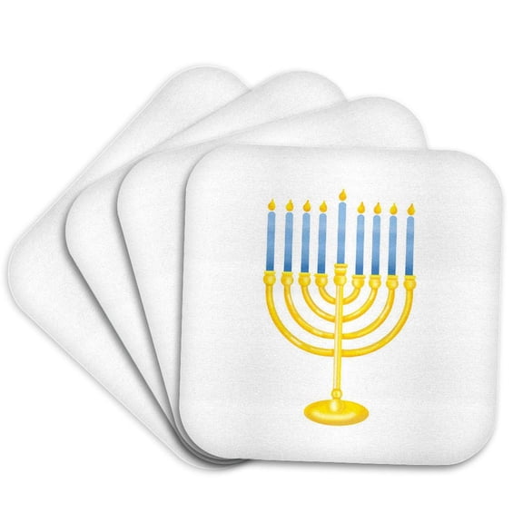 3drose, Menorah Gold with Blue Candles, Set of 4 Coasters - Soft