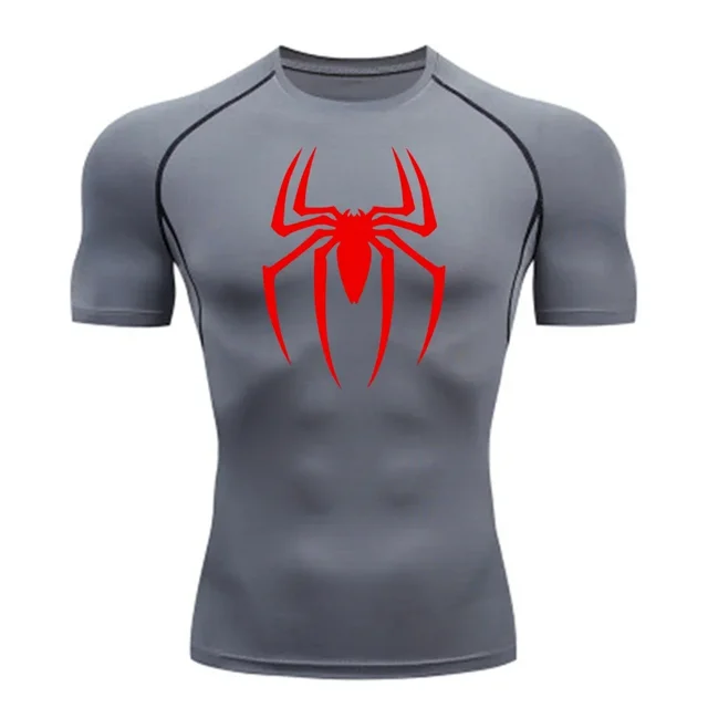 Men‘s Spider Print Compression Shirt Quick Dry T-Shirt Gym Running Jersey Breathable Short Sleeve Spring Summer M-3XL