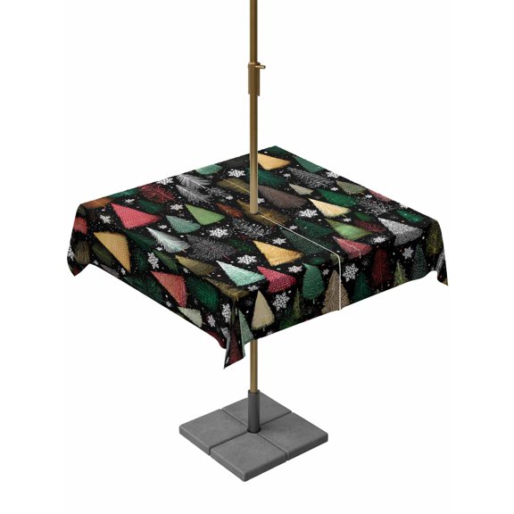 Outdoor Tablecloth with Umbrella Hole and Zipper, Christmas Tree Square Table Cloth 54x54 Inch Waterproof Tablecloth, Winter Colorful Xmas Trees Snowflakes Picnic Table Cover for Patio Camping
