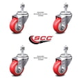 thumbnail image 2 of 3.5 Inch Red Polyurethane Wheel Swivel ½ Inch Threaded Stem Caster Set SCC, 2 of 2