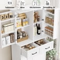 thumbnail image 2 of Homfa 68" Tall Kitchen Pantry with Adjustable Spice Rack, Storage Cabinet with Glass Door & 2 Drawers for Dining Room, White, 2 of 7