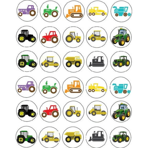 Whimsical Practicality’s Uncut Tractor Edible Icing Image Cupcake Toppers on Wafer Sheet-30 per sheet-1.5 inch Round or Larger