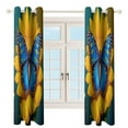 thumbnail image 4 of Blue Butterfly Sunflower Print Blackout Curtains Window Drapes Room Darkening Thermal Insulated Grommets Blackout Curtains, for Living, Dining, Bedroom,2 Panels, 4 of 6