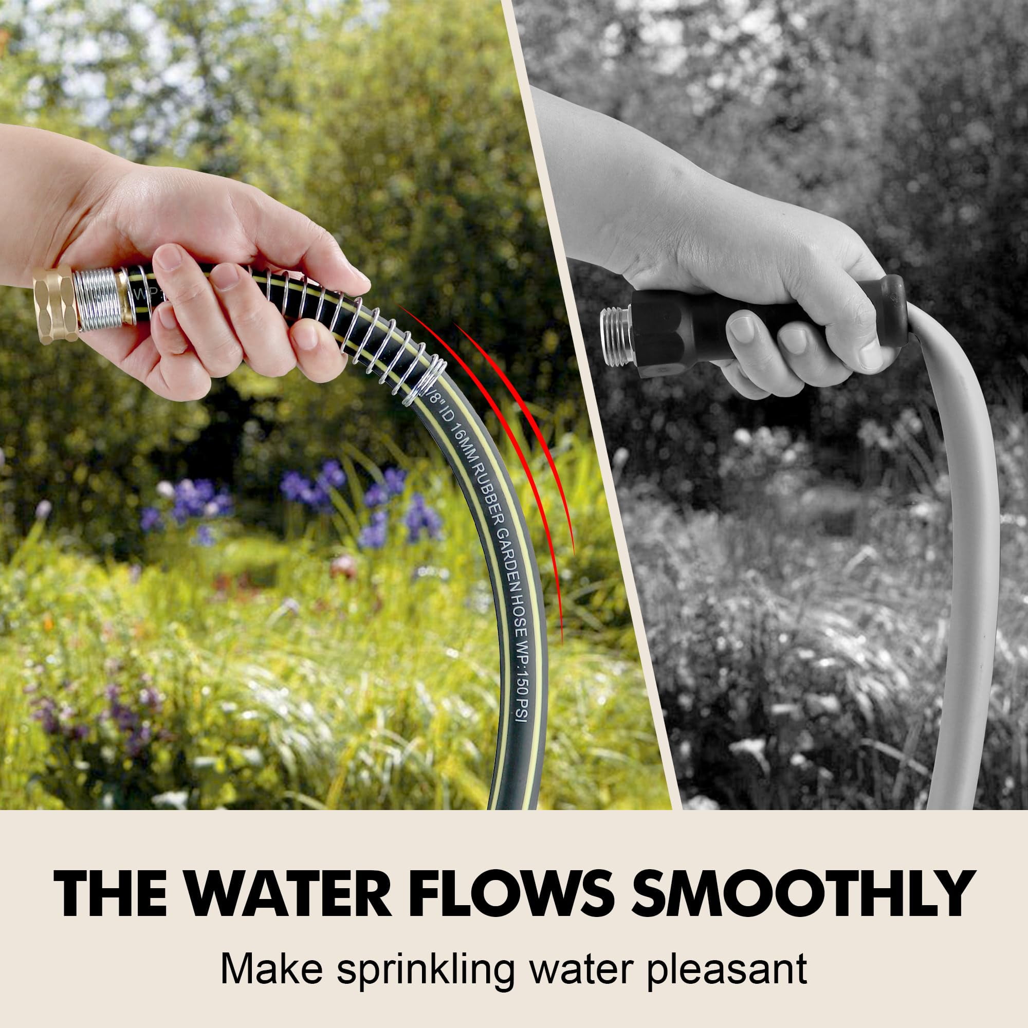 Lightweight Rubber Garden Hose 100 ft, 5/8" Hybrid Rubber Hose with Solid Brass Fitting, Water Hose Pipe for Outdoor, Cleaning & Washing