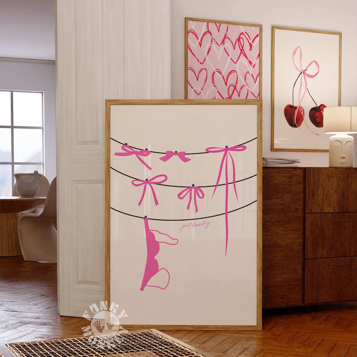 Coquette Bow Lingerie Laundry Apartment Girly Preppy Bedroom Decor Wall Art
