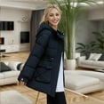 thumbnail image 3 of Women Winter Mid Length Fashionable Drawstring Waist Warm Solid Color Hooded Jacket Womens Long down Winter Coat Thick down Jacket Women Jacket Orally Coat down Padded Coat for Women Womens Long, 3 of 3