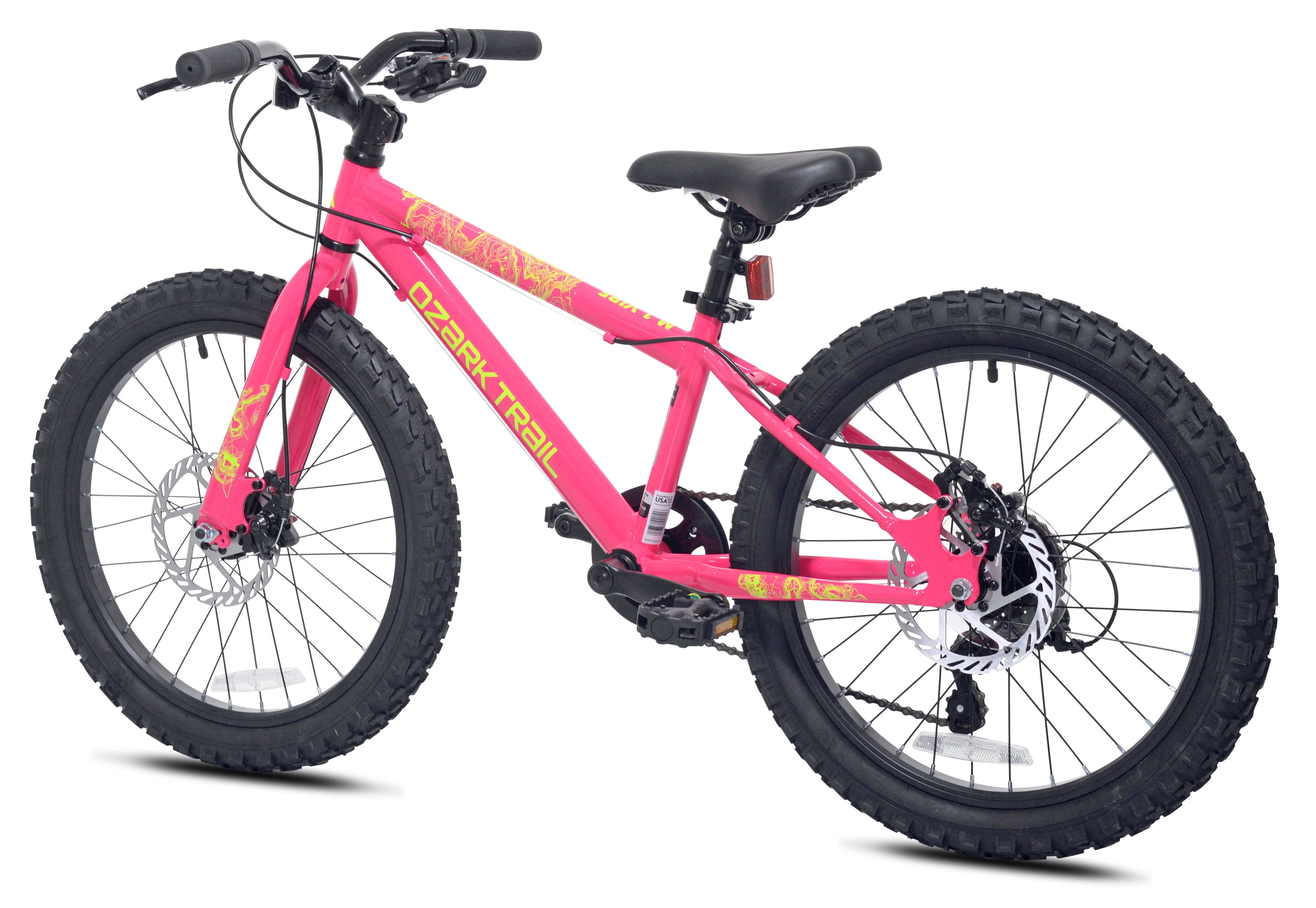 20" Ozark Trail Mountain Bike, 7 Speed, Fits Rider 3'11"-4'4", Pink, Child/Tween/Teen, Unisex