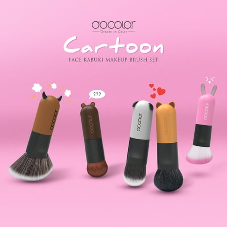 Goat Hair Makeup Brushes Docolor 5Pcs Kabuki Makeup Brush Set Premium Synthetic Goat Hairs Cute Animal Powder Foundation Concealer Blush Fan Cosmetics Brush Kit ()