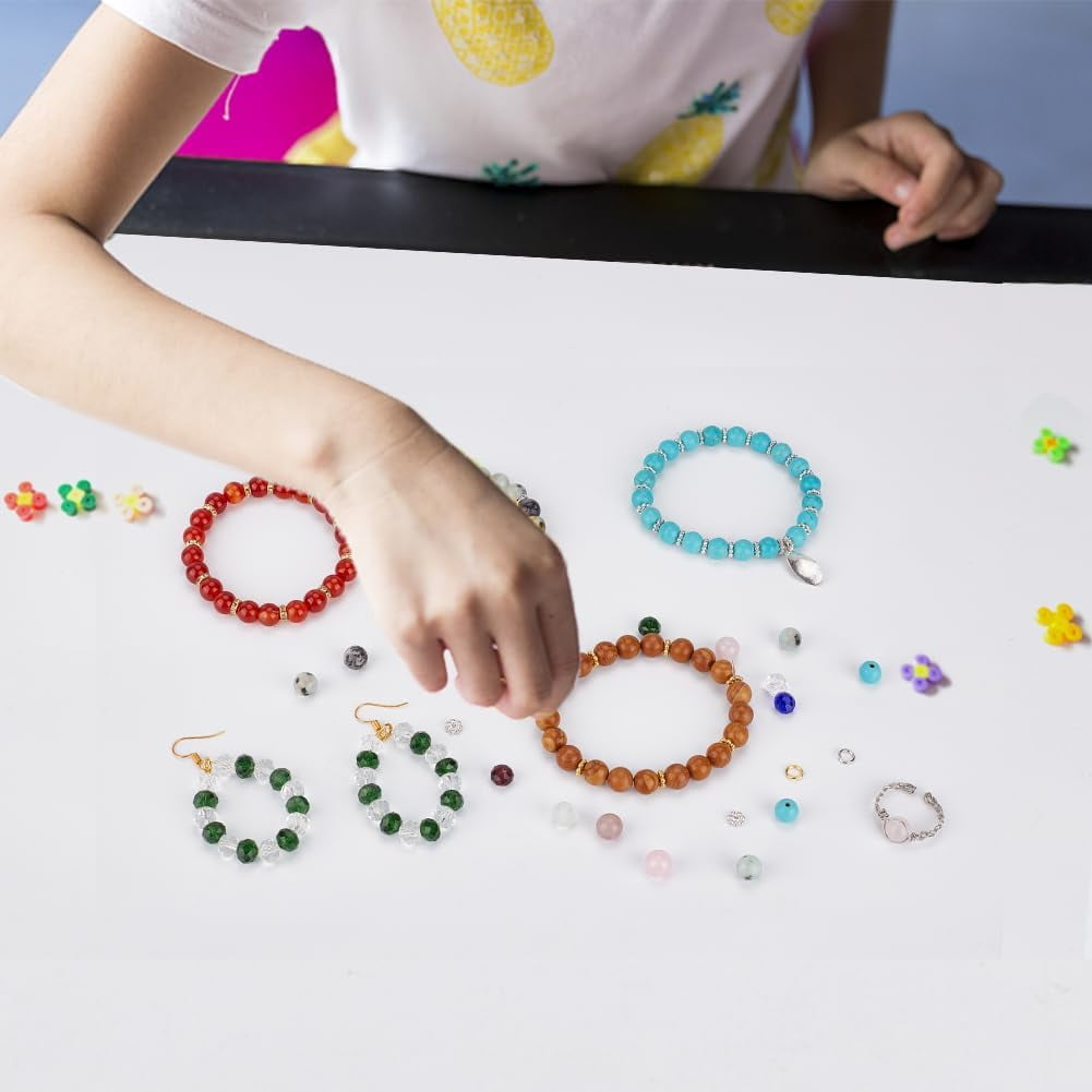 1Box DIY Bracelet Ring Making Kit Including Natural & Synthetic Mixed Gemstone Round & Glass Bicone & Alloy Flower & Rhinestone Space Beads Copper Craft Wire Elastic Thread 8mm Hole: 0.8~1.2mm