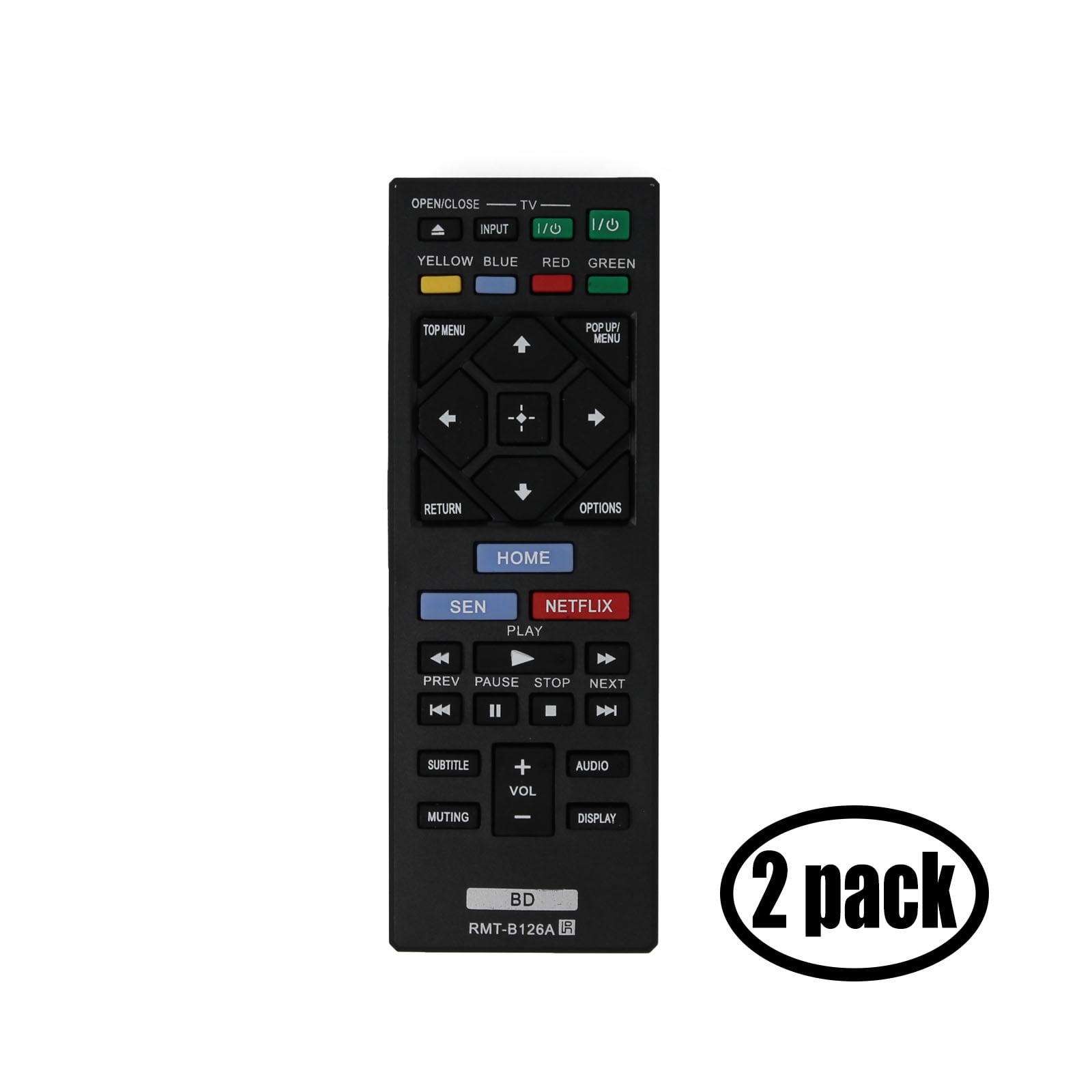 2 Pack Replacement Sony RMTB126A Bluray Disc Player Remote Control