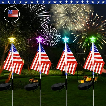 

US Flag Solar Garden Lights 7 Color Changing American Flag Light 4th of July Decorations Outdoor Solar Lights
