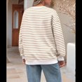 thumbnail image 4 of Sudadera de Cuello Redondo A Rayas de Gran Tamaño para Mujer, Jersey de Larga con Bloques de Color, Camiseta Informal Holgada para Hacer Ejercicio, Color Caqui S, 4 of 6
