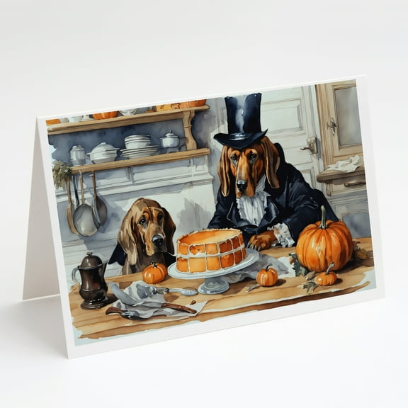Bloodhound Fall Kitchen Pumpkins Greeting Cards and Envelopes Pack of 8 7 in x 5 in