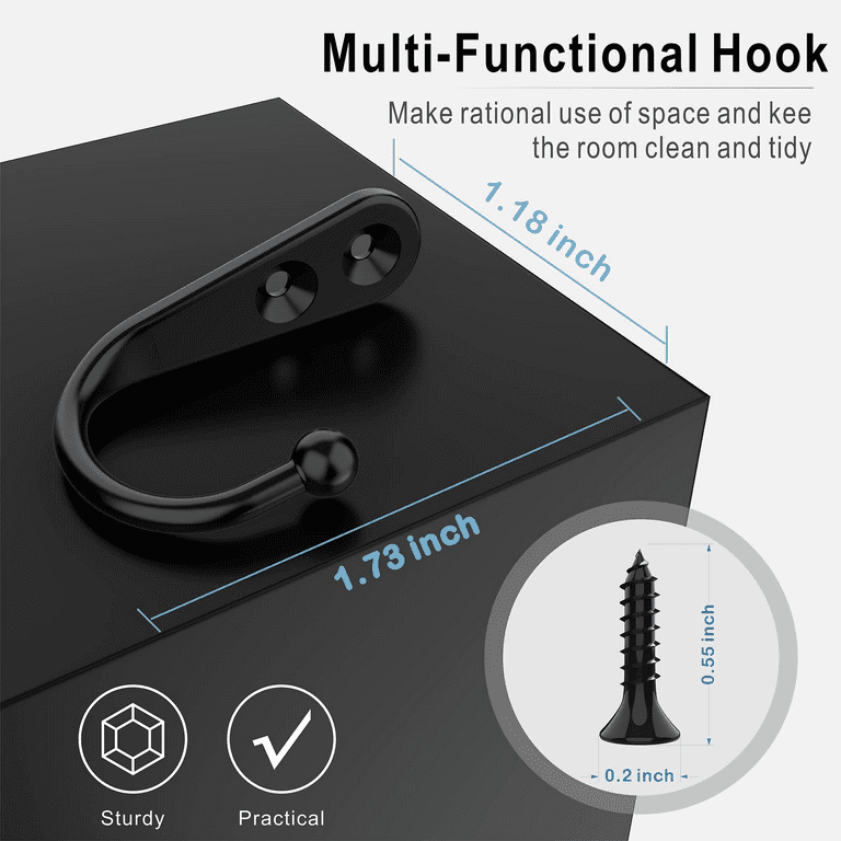 40Pack Black Coat Hooks, Heavy Duty Single Wall Hooks with Metal Screws  Included, Wall Mounted Hook for Hanging Clothes, Hats, Bags, Scarfs, Keys -  Black 